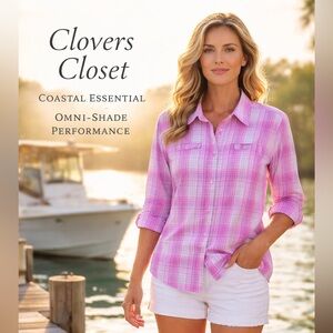 Columbia PFG Omni-Shade Pink Plaid Fishing Shirt